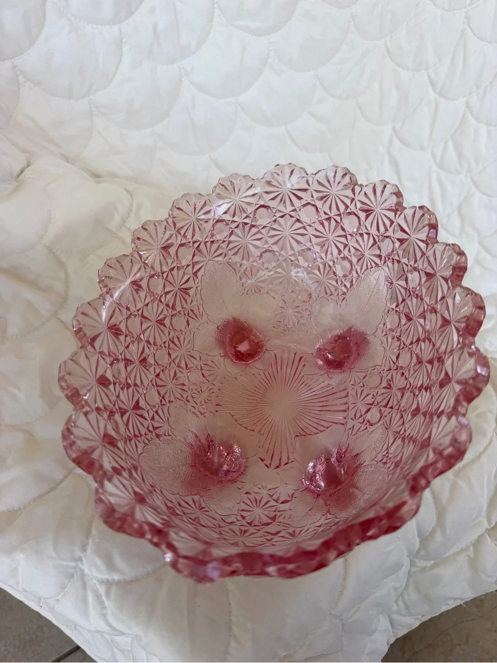 Pink Pressed Glass Footed Bowl
